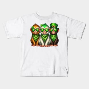 St Patricks Day Trio of Monkeys Kids T-Shirt